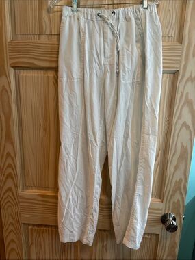 Men's White Drawstring Linen Pants